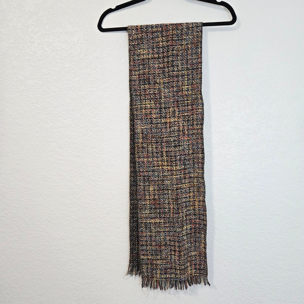 Double D Ranch Wool Blend Tweed Scarf Multi Color Fringed Made in USA